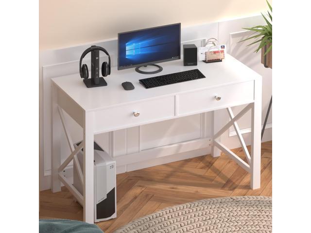 Home Office Desk with Drawers, Modern Writing Computer Desk for Bedroom, Small Makeup Vanity Table Study Table for Home Office,White
