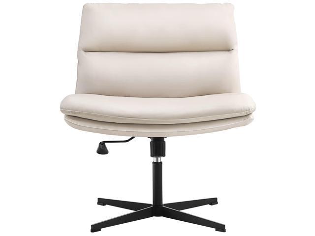 Criss Cross Chair No Wheels Armless Desk Chair Comfy, PU Leather Vanity Chair Mid-Back for Home Computer Comfortable Adjustable Swivel Task Chair...