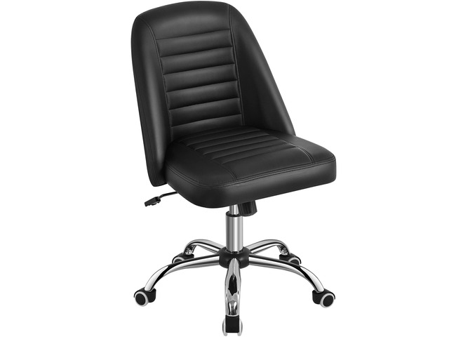 Mid Back PU Leather Armless Desk Office Chair, Modern Vanity Chair with Rolling Wheels, Metal Base Black