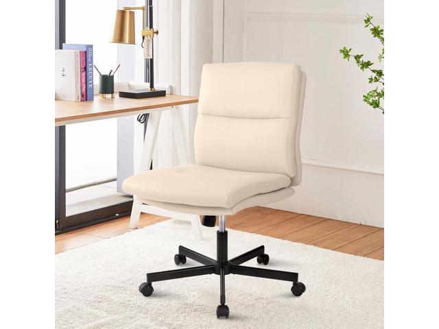 Armless Office Desk Chair with Wheels, Mid-Back Criss Cross Swivel Task Chair, Height Adjustable Cushioned Vanity Chair, Double Padded PU Leather...