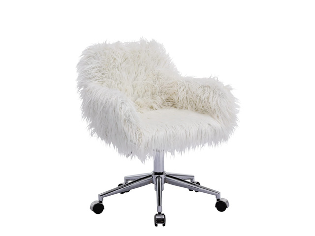 Fluffy Office Desk Chair, Faux Fur Modern Swivel Armchair with Wheels, Soft Comfy Fuzzy Elegant Accent Makeup Vanity Chairs for Women Girls, Home...