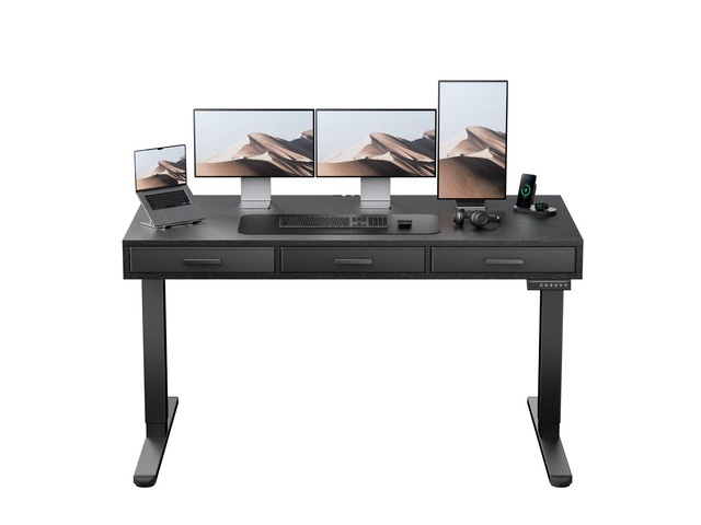 Electric Standing Desk with Drawers, C-Clamp Mount Compatible, 55 x 28 Inch Height Adjustable Sit Stand Desk, Fabric Drawers, Home Office Stand Up...
