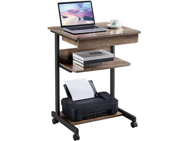 Rolling Computer Desk for Small Spaces, Laptop Computer Desk with Wheels, Mobile Standing Desk Compact Student Bedside Table Taupe Wood