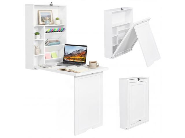 Folding Wall Mounted Desk, Convertible Fold Out Floating Table with Storage Shelves, Space-Saving Drop Leaf Table, Murphy Desk for Craft, Study,...