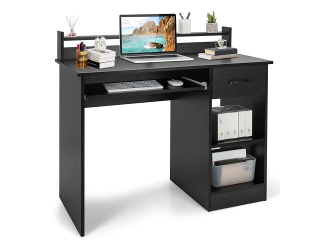 Computer Desk with Drawer & Keyboard Tray, 22 Inch Wide Modern Study Writing Desk with Desktop Hutch & Storage Shelves, Home Office Desk for Kids,...