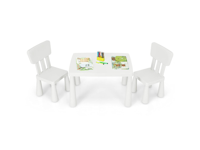Kids Table and Chairs, 3 Piece Plastic Easy Clean Children Activity Desk for Reading, Drawing, Snack Time, Arts Crafts, Preschool, Kindergarten &...