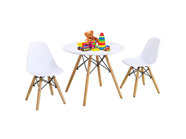 Kids Table and Chair Set, 3-Piece Kids Mid-Century Modern Style Table Set with Wood Legs for Dining Drawing Playing, Toddler Table and Chairs...