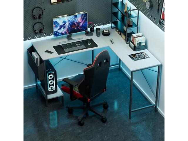 L Shaped Desk Gaming Computer 50 Inch Reversible Corner Table PC Work Table for Writing Study Student with Wood Tabletop Metal Frame CPU Stand Side...