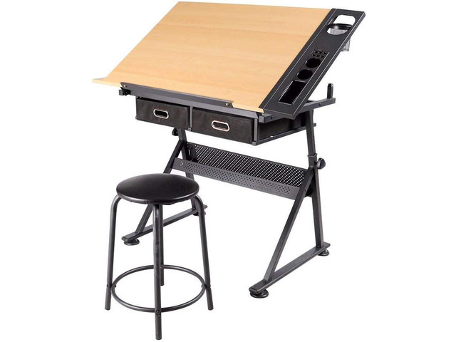 Height Adjustable Drafting Table Drawing Desk Tiltable Tabletop Art Craft Work Station with Stool for Artists Painters Students Adults