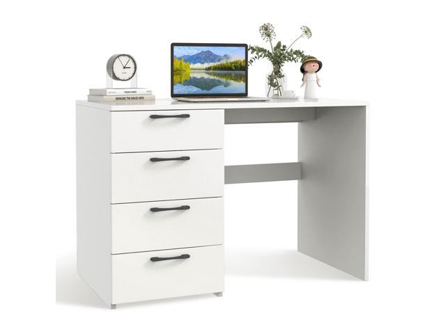 White Computer Desk with 4 Large Drawers, Home Office Laptop PC Desk, Writing Table, Modern Computer Workstation for Bedroom Study Room