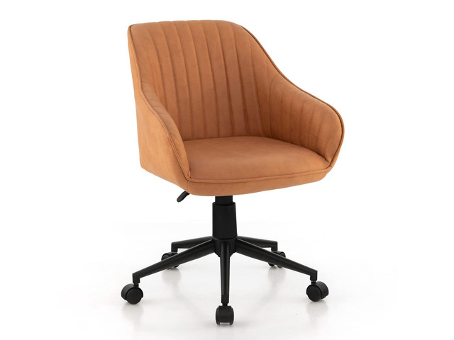 Leather Office Chair Brown, Mid Century Desk Chair with Wheels and Ergonomic Armrests, Adjustable Swivel Rolling Task Chair, Upholstered Leisure...