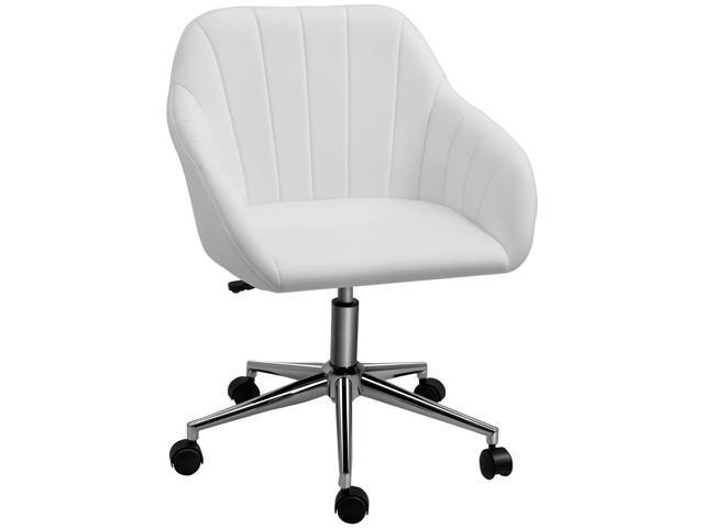 Mid Back Home Office Chair Computer Desk Chair with PU Leather, Adjustable Height, Swivel Wheels for Study, Bedroom, White