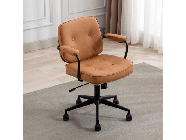 Modern Armless Desk Chairs Set of 1, Swivel Computer Task Chair with Wheels and Armrests, PU Leather Adjustable Office Chair with Backrest for Home...