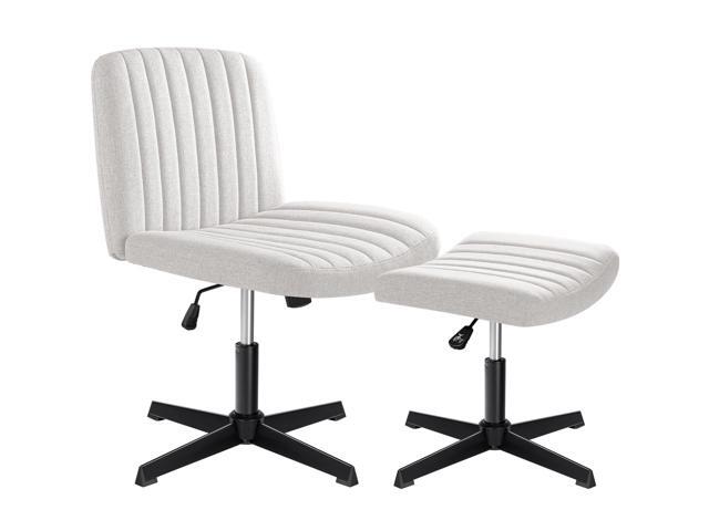 Desk Chair No Wheels Arms, Armless Office Chair with Ottoman, Cross Legged Wide Fabric Padded Home Office Chair Task Chair for Living Room, Office.