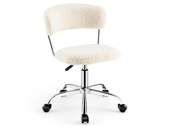 Home Office Chair, Faux Fur Low Back Swivel Leisure Chair w/Height Adjustable Padded Seat, Rolling Armless Vanity Chair w/Galvanized Steel Frame...