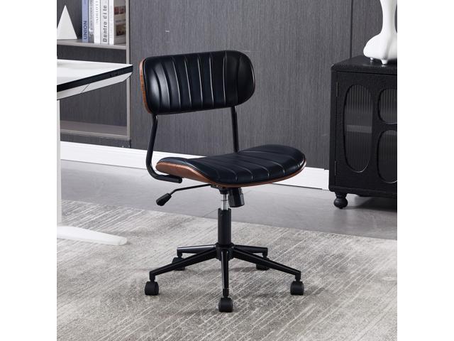 Modern Walnut Home Office Chair,Adjustable Height Desk Chair with Wheels,Armless Computer Chair for Office, Reading Meeting Room, Black