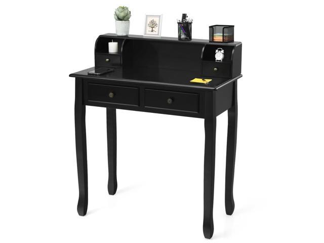 Writing Desk with 4 Drawers, Removable Floating Organizer 2-Tier Mission Home Computer Vanity Desk for Apartment Small Space (Black)