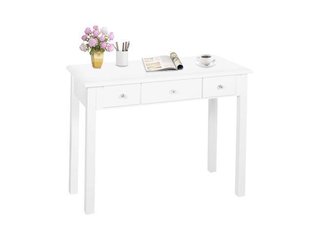 35' Small White Writing Desk with Drawers, Wood Vanity Table No Mirror Small Makeup Desk Without Mirror, Adult/Student Writing Desk with Drawers...