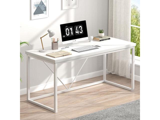 Home Office Desk, Modern Wood Computer Desk, Wood Study Writing Table, Simple Gaming Executive Desk Workstation for Bedroom Living Room, White, 53...