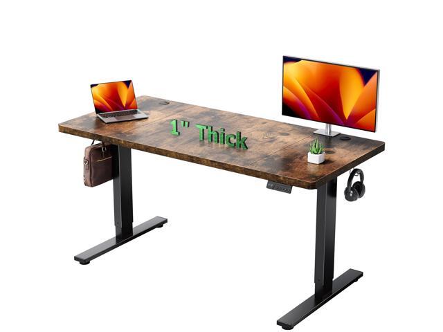 Electric Standing Desk Adjustable - 60x28 Inch Sit Stand Desk with 1 Inch Thick Tabletop, Double Beam Frame, 3 Memory Height Adjustment, Cable...