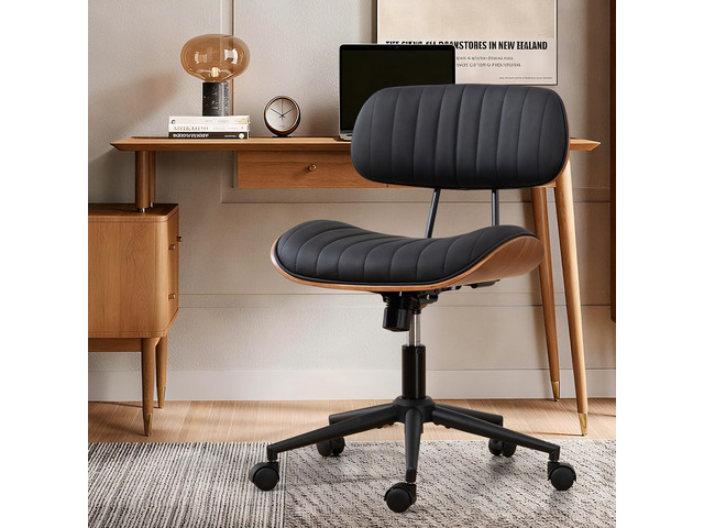 Home Office Chair with Wheels, Adjustable Height Desk Chair Leather Swivel Computer Chair, Armless Modern Walnut Chair for Office, Meeting Room, Black