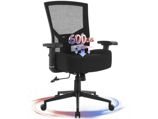 Big and Tall Office Chair 600lbs with Lumbar Support for Eight Hour Daily Work Ergonomic Mesh Desk Chair Widen 3D Cushion for Reading, Gaming
