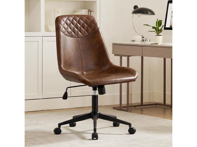Modern PU Leather Office Chair Desk Chair Swivel Computer Chair Yellowish-Brown