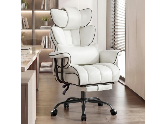 Big and Tall Executive Office Chair- Ergonomic, Reclining Desk Chair with Footrest Lumbar Pillow, Height Adjustable Back Leather Chair for Home...