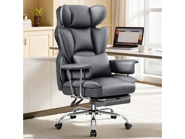 Big and Tall Office Chair 400LBS, Executive Ergonomic Leather Chair with Footrest, Wide Seat Gaming Office Chair with Pocket Spring Cushion,...