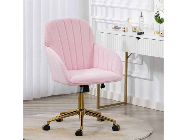 Home Office Chair, Velvet Modern Makeup Vanity Chair with Gold Base and Wheels, Height Adjustable Swivel Desk Chair for Living Room Bedroom Study...