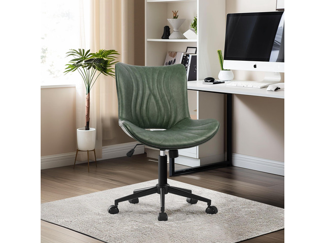 Armless Office Chair, Height Adjustable Desk Chair with Wheels, Ergonomic Comfy 360° Swivel Home Office Computer Task Chair, Faux Leather Padded...