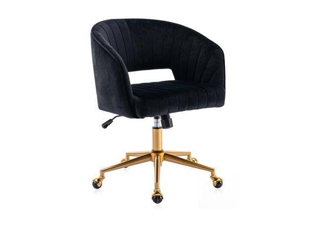 Velvet Office Desk Chair, Modern Adjustable Home Desk Chair with Wheels, Swivel Vanity Chair for Bedroom, Office, Vanity Study (Black)