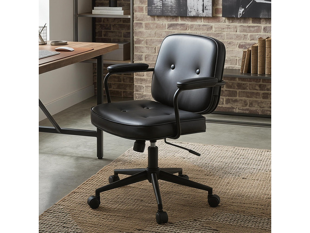 Retro Home Office Computer Desk Chair with Armrest, Modern PU Leather Mid Back Swivel Task Chair Rolling Adjustable Office Guest Chair for Home...