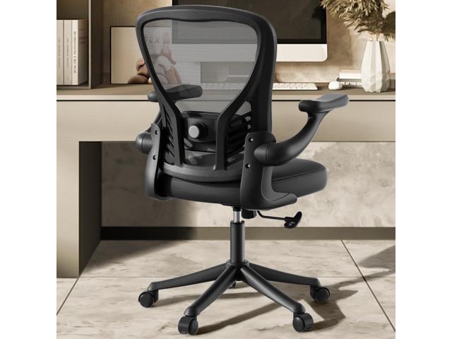 Computer Desk Chair with Wheels, Mesh Office Chair with Flip Up Arms, Adjustable Lumbar Support, Swivel Desk Chair Comfy, Black