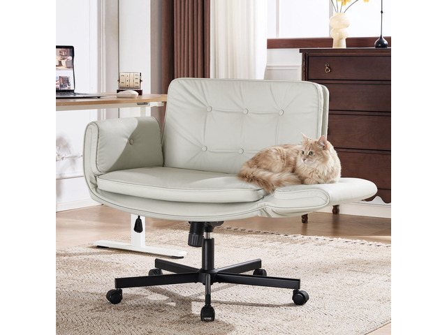 Criss Cross Chair with 5-Position Adjustable Arms, Pet-Friendly PU Leather Swivel Vanity Chair with Wheels, Comfortable Wide Computer Desk Chair...