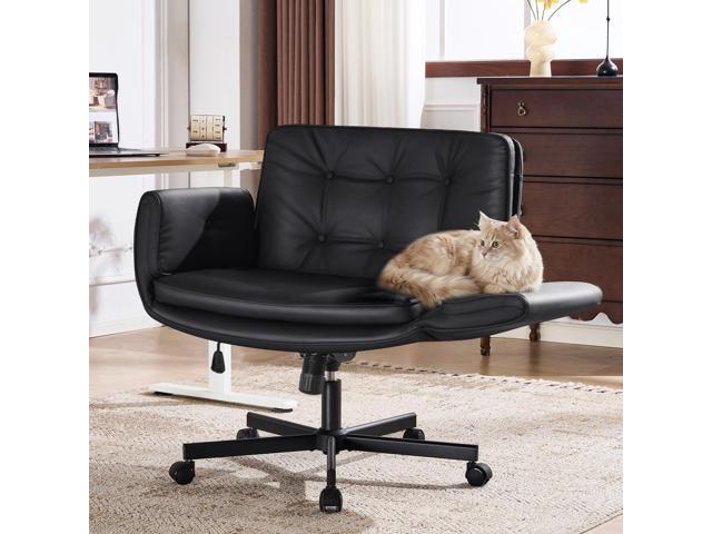 Criss Cross Chair with 5-Position Adjustable Arms, Pet-Friendly PU Leather Swivel Vanity Chair with Wheels, Comfortable Extra Wide Computer Desk...