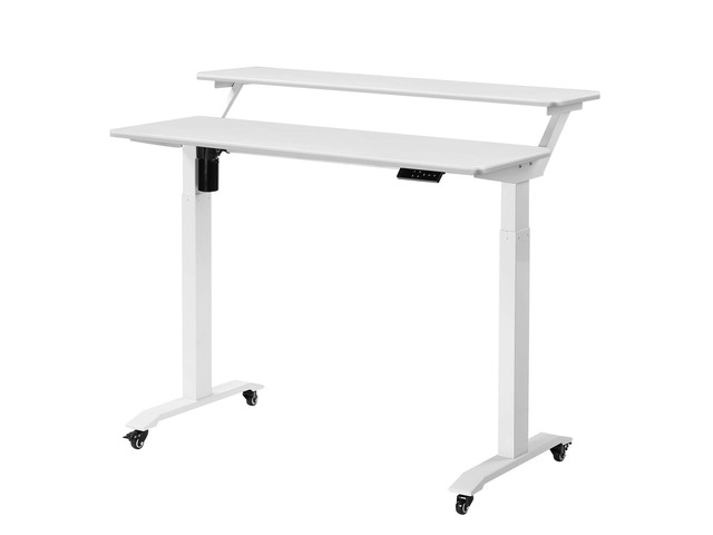 Electric Height Adjustable 2-Tier Raising Desk with Wheels, Mobile Standing Desk with Monitor Stand, Ergonomic Adjustable Computer Table, Electric...