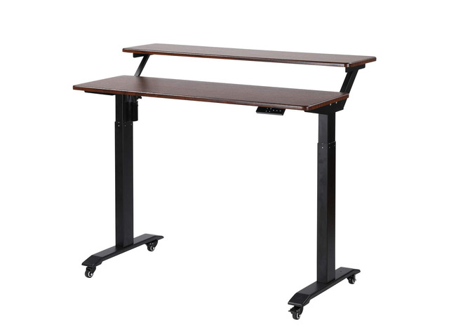 Electric Height Adjustable 2-Tier Raising Desk with Wheels, Mobile Standing Desk with Monitor Stand, Ergonomic Adjustable Computer Table, Electric...