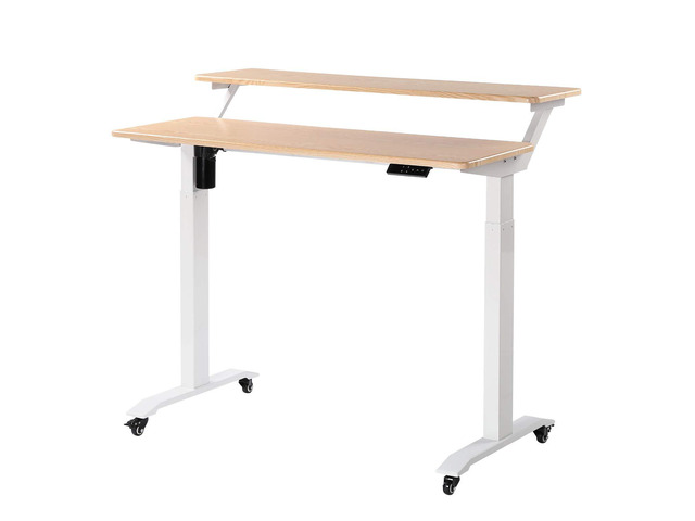 Electric Height Adjustable 2-Tier Raising Desk with Wheels, Mobile Standing Desk with Monitor Stand, Ergonomic Adjustable Computer Table, Electric...