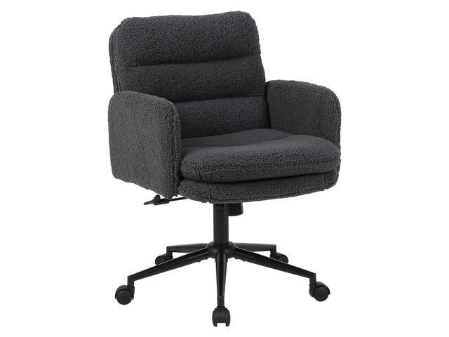 Upholstered Home Office Chair, Faux Cashmere Modern Mid Back Computer Desk Chair with Wheels, Ergonomic, Adjustable Height, Grey