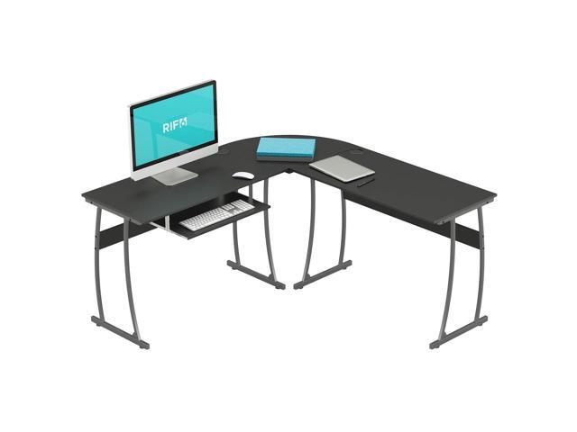 L Shaped Modern Computer Home Office Gaming Desk with Keyboard Tray and Cable Management, Easy Assembly, Black