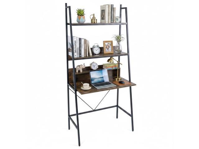 3-Tier Ladder Computer Desk, 71 Inch Modern Writing Desk with Storage Shelves, PC Laptop Workstation, Ladder Bookcase Stand Shelf with Metal Frame,...