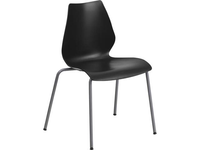 HERCULES Series 770 lb. Capacity Black Stack Chair with Lumbar Support and Silver Frame