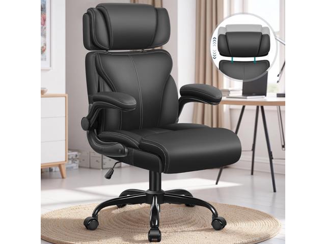 Office Chair, Ergonomic Big and Tall Computer Desk Chair with Retractable Adjustable Headrest, Executive Breathable Leather Chair, Lumbar Support.