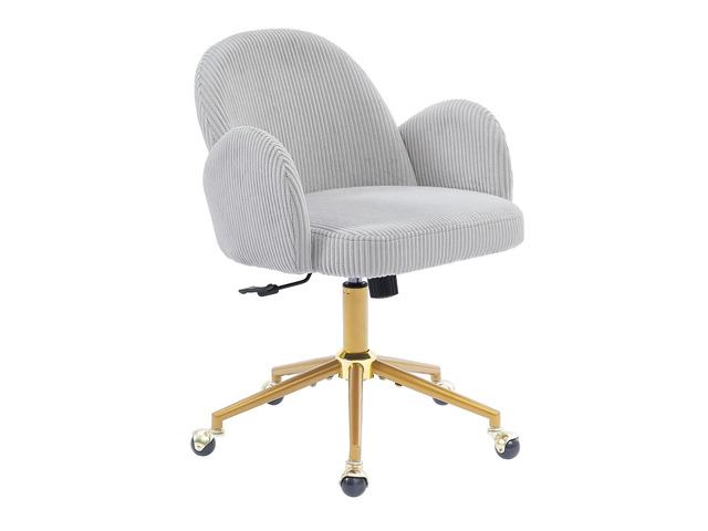 Home Office Chair with Petal Backrest, Corduroy Upholstered Desk Chair with Adjustable Swivel Wheels, Ergonomic Chairs for Living Room, Bedroom,...