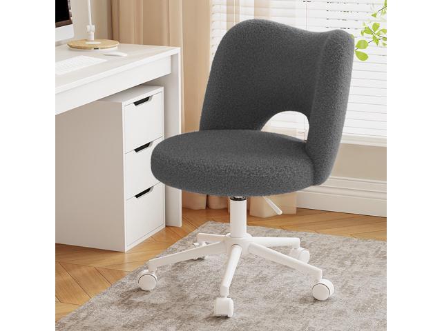 Vanity Chair with Wheels,Armless Desk Chair with Open Back, Height Adjustable for Make-up Room,Bedroom,Dorm,Grey