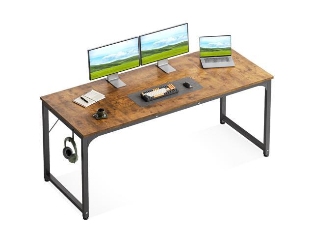 63 Inch Computer Desk for Home Office, Study Writing Table for Small Spaces, Simple Modern Desk with Headphone Hooks, Rustic Brown