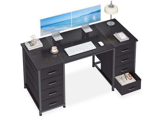 48 Inches Computer Desk with 8 Fabric Drawers, Modern Office Desk with Large Storage for Home Office, Study, Black