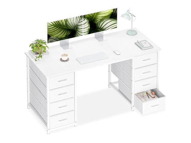 48 Inches Computer Desk with 8 Fabric Drawers, Modern Office Desk with Large Storage for Home Office, Study, White