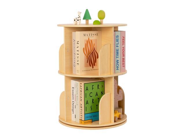 2 Tier Rotating Bookshelf, Small Corner Bookshelf Floor Standing Wooden Narrow Bookcase Organizer for Kidsroom, Bedroom, Living Room